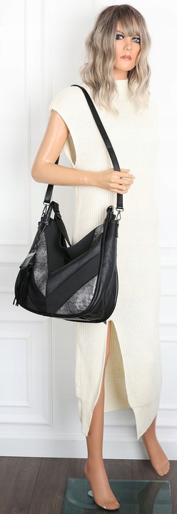 Torebka Damska Shopper Worek Pojemna Torba na Ramię Modna MC513 Czarna