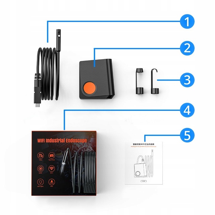 KAMERA INSPEKCYJNA ENDOSKOP WiFi Android iOS DUO LED WARSZTATOWA 5m PRZEWÓD