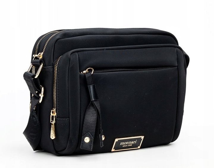MONNARI Pojemna czarna torebka listonoszka Dwie komory Kieszonki Pasek