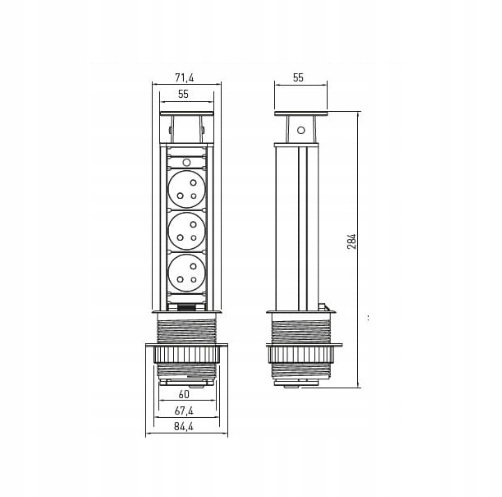 GNIAZDO POTRÓJNE CHOWANE W BLAT NABLATOWE GNIAZDKO
