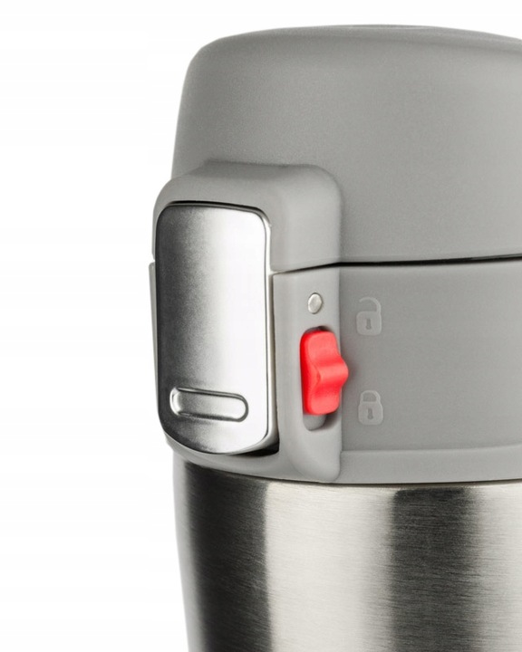 KUBEK LOCK 440 ML SREBRNY termiczny szczelny z blokadą i izolacją próżniową