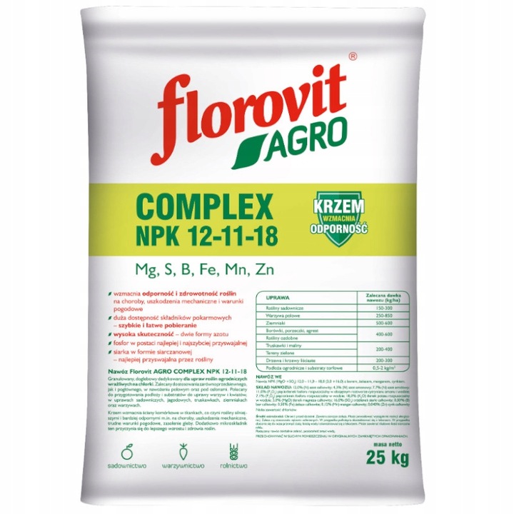 NAWÓZ WIELOSKŁADNIKOWY 25kg NPK 12-11-18 GRANULOWANY FLOROVIT AGRO COMPLEX