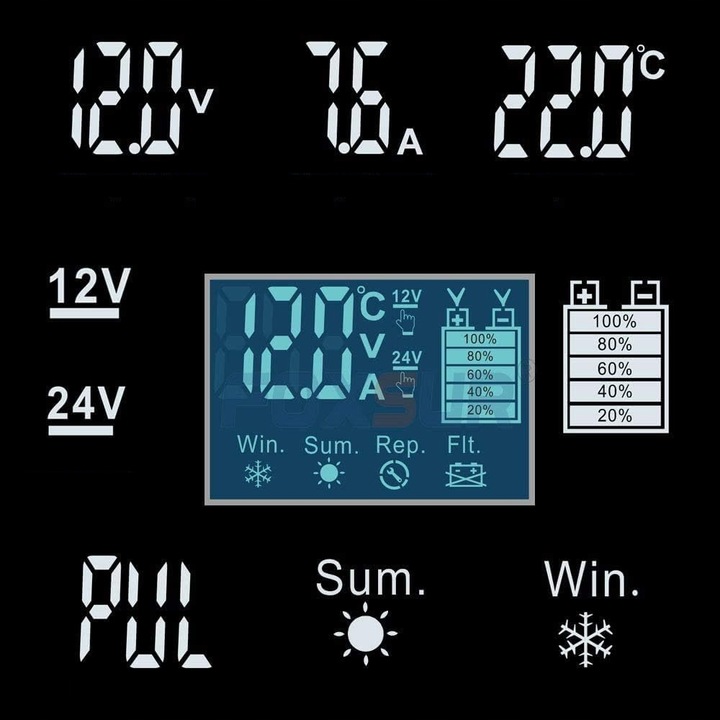 Prostownik samochodowy do akumulatorów LTC LX1204 12 V 24 V LCD ładowarka