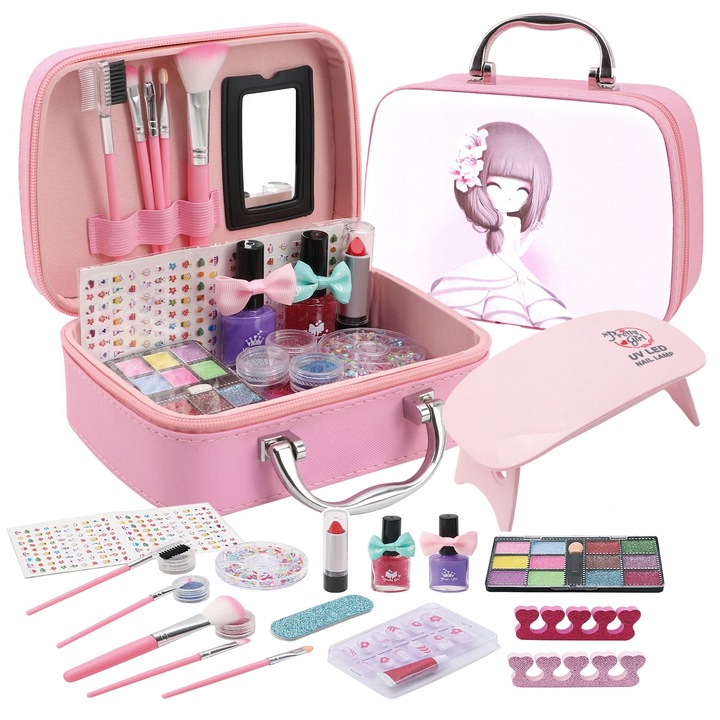 KUFEREK Z KOSMETYKAMI DO MAKIJAŻU MAKE UP DLA DZIECI I LAMPA UV DO PAZNOKCI