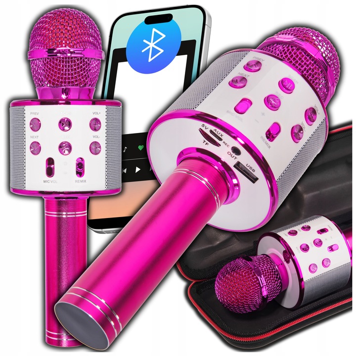 BEZPRZEWODOWY MIKROFON DLA DZIECI ZESTAW DO KARAOKE BLUETOOTH ETUI USB