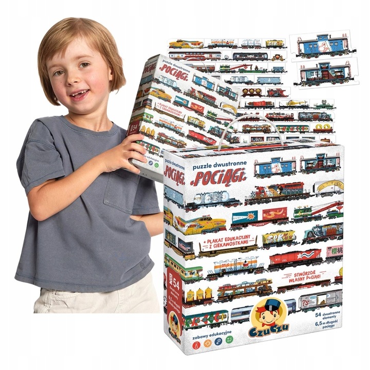 CzuCzu Puzzle POCIĄGI Dwustronne Układanka Stwórz Własny Pociąg 5+