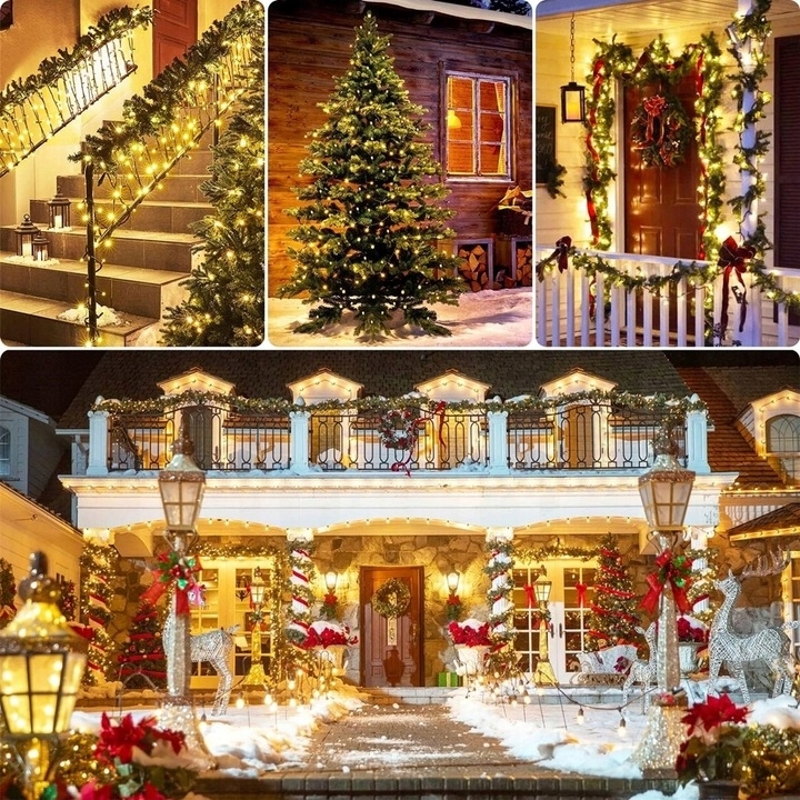 ŚWIATEŁKA LAMPKI LED ZEWNĘTRZNE CHOINKOWE BIAŁE CIEPŁE +FLASH 500LED 27,5