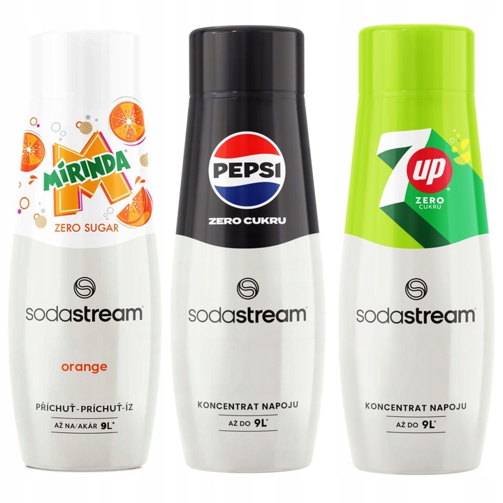 SODA STREAM MIRINDA ZERO + PEPSI MAX + 7UP FREE Syropy do Wody BEZ CUKRU