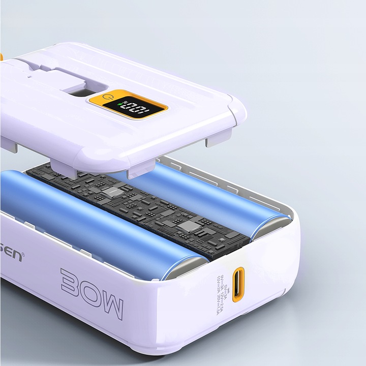 ŁADOWARKA POWER BANK 10000 mAh 30W 3A PRZENOŚNA LIGHTNING / USB-C 2x KABEL