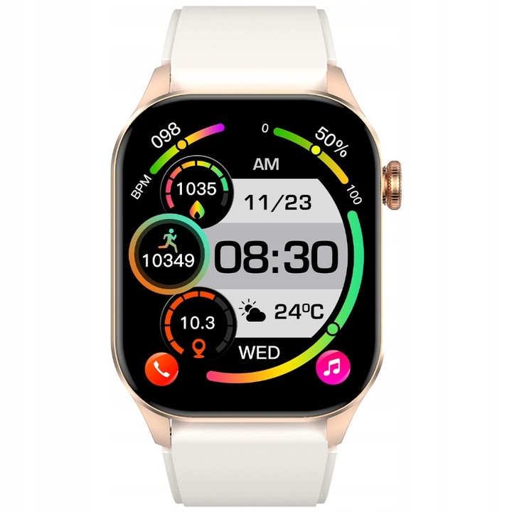 SMARTWATCH DAMSKI ZEGAREK POMIAR GLUKOZY CIŚNIENIE MENU PL ROZMOWY 2 PASKI