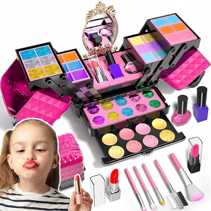 53PCS ZESTAW KUFEREK KOSMETYKÓW DO MAKIJAŻU I PAZNOKCI DLA DZIECI PREZENT