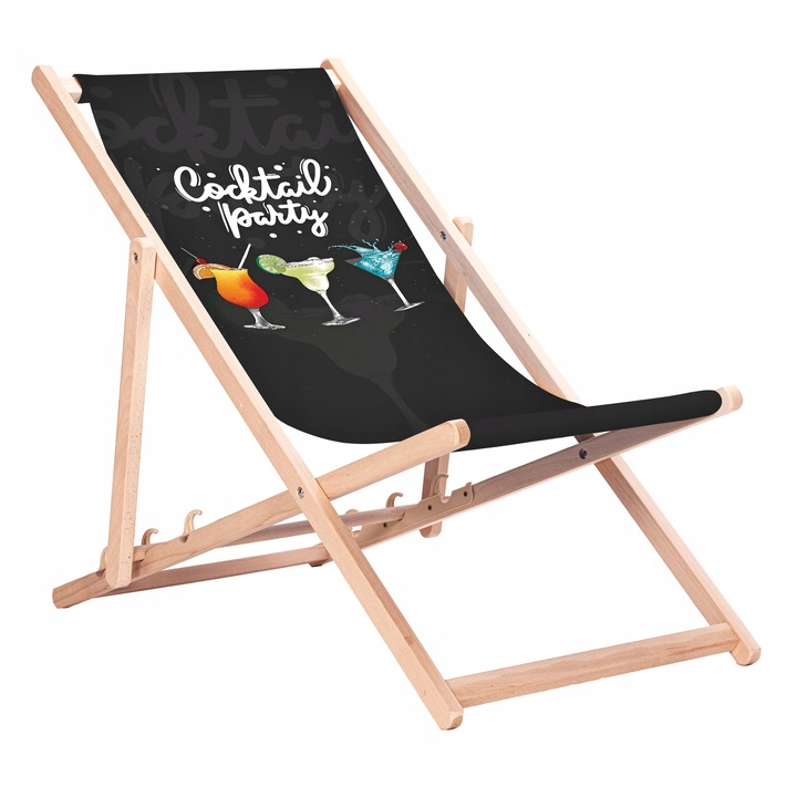 Leżak Drewniany z Gotowymi Nadrukami Summer Vibes Black Bukowe Leżaki KN138