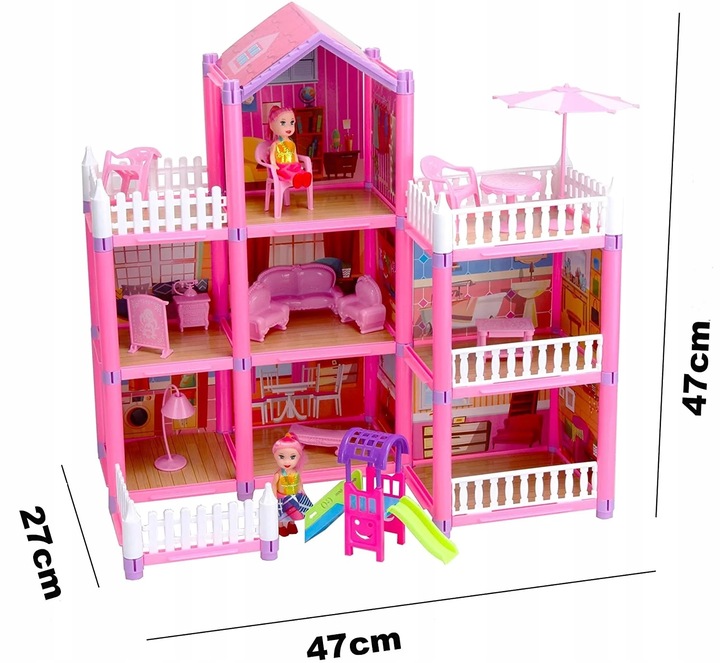 DOMEK DLA LALEK 2 LALKI MEBLE 162 ELEMENTÓW DUŻY