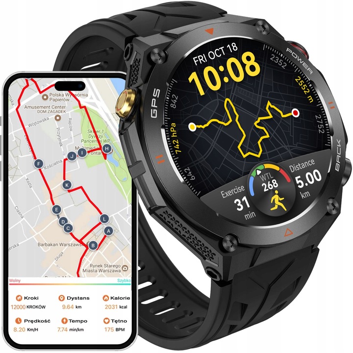 Zegarek męski SMARTWATCH RBN z GPS KOMPASEM BAROMETREM ROZMOWY BATERIA 600