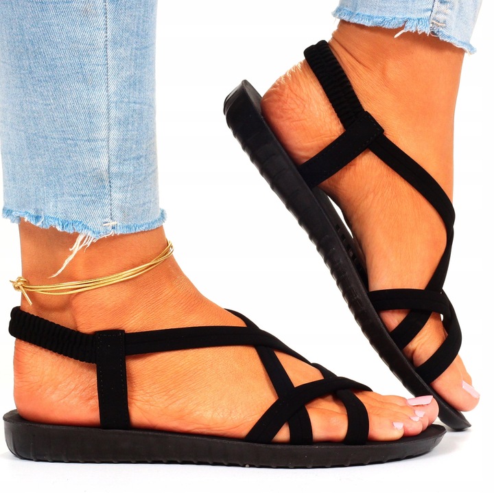 CZARNE SANDAŁY DAMSKIE SPORTOWE GUMECZKI NA LATO