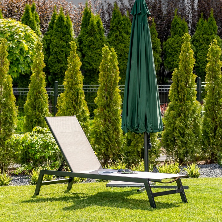 Leżak ogrodowy beżowy wygodny z aluminium rozkładany Leżanka na taras 60 cm