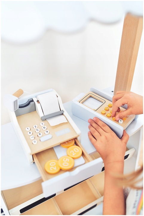 Edukacyjna Zabawka Dla Dzieci Drewniany Stragan z Kasą i Terminalem