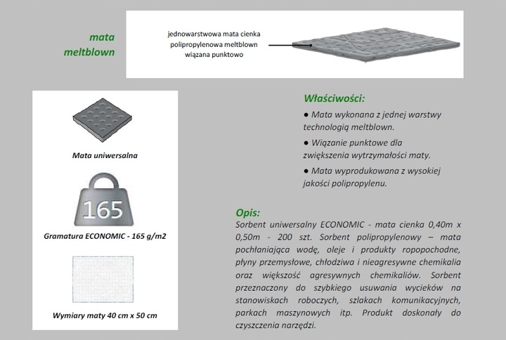 Sorbent mata uniwersalna ECONOMIC 200 szt. / ATEST