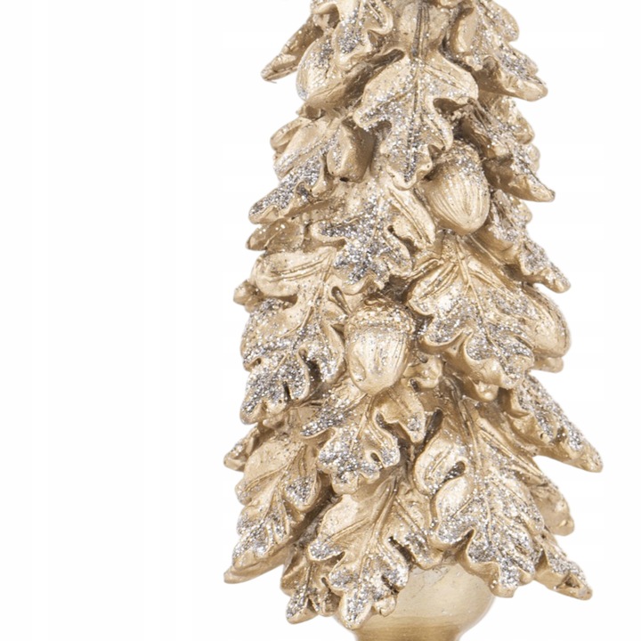 Choinka złota liście dębu na postumencie wąska 25 cm figurka świąteczna