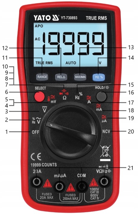 MIERNIK CYFROWY WYŚWIETACZ LCD TRUE RMS NCV YATO
