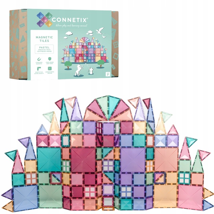 Klocki Magnetyczne konstrukcyjne duże 120 el. CONNETIX Pastel Creative Pack