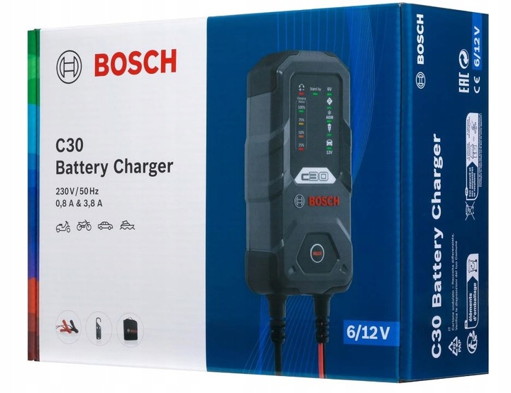 PROSTOWNIK AKUMULATOROWY ŁADOWARKA BOSCH C30 6V/12V EFB AGM ŻELOWE