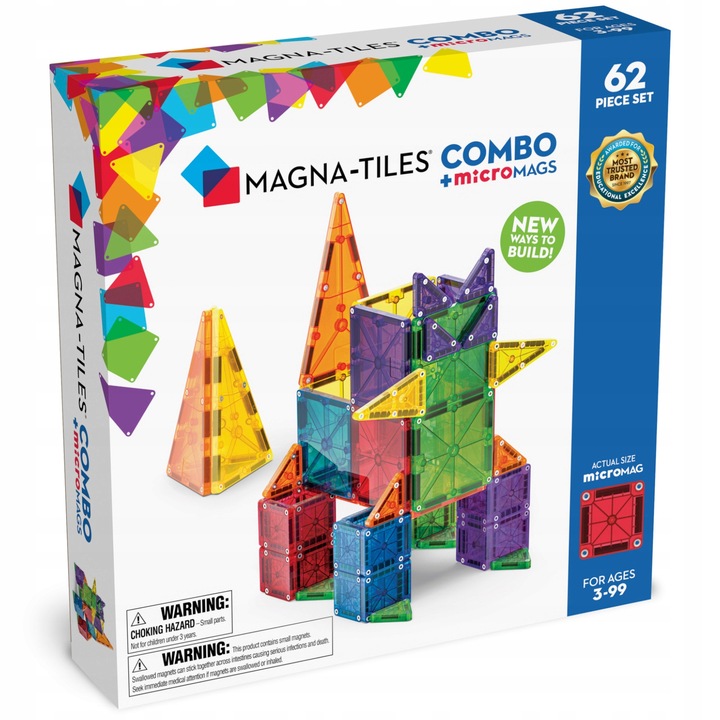 MAGNA-TILES Klocki Magnetyczne Konstrukcyjne COMBO microMAGS 62 elementy