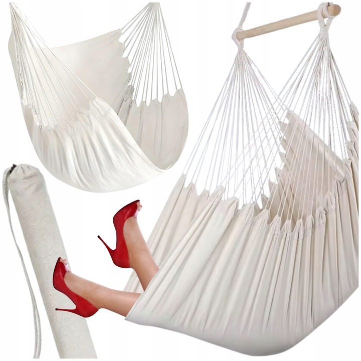 FOTEL WISZĄCY OGRODOWY BUJANY KOKON KRZESŁO BRAZYLIJSKIE HUŚTAWKA BOHO BEŻ