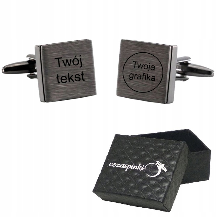 Spinki do mankietów grafitowe grawerowane TWÓJ TEKST GRAFIKA na prezent