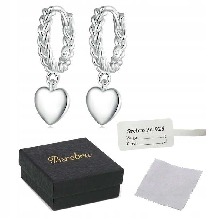 KOLCZYKI SREBRNE PRÓBA 925 WISZĄCE Serca KOŁA SREBRO Angielskie Zapiecie