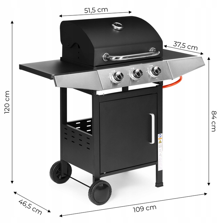 Grill gazowy ogrodowy 10.2 kW duży ruszt 3 palniki termometr reduktor Multi