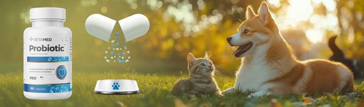 PROBIOTYK dla PSA I KOTA Prebiotyk VETAMED Probiotic 60 kapsułek + GRATIS