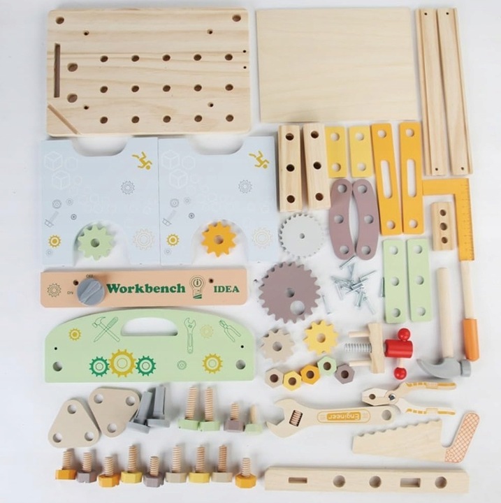 DREWNIANY Warsztat DLA CHŁOPCA Majsterkowicz budowniczy ZESTAW (W070)