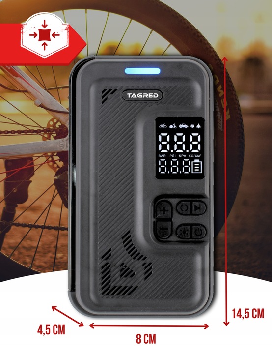KOMPRESOR SAMOCHODOWY Pompka Elektryczna Sprężarka do kół 8V 4000mAh LCD