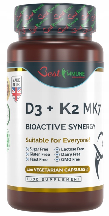 Naturalna witamina D3 2000IU + K2 100mcg Najwyższa Biodostępność