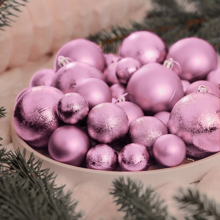 BOMBKI CHOINKOWE NIETŁUKĄCE 6/4/3CM ZESTAW OZDÓB CHOINKOWYCH 101 SZT RÓŻOWY