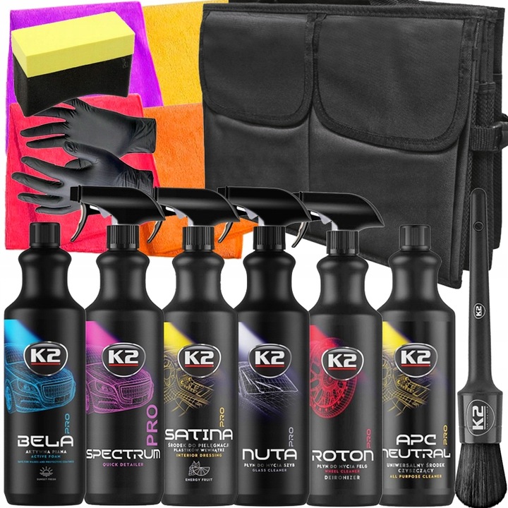 K2 PRO ZESTAW DETALINGOWY KOSMETYKÓW DO PIELĘGNACJI MYCIA CZYSZCZENIA AUTA