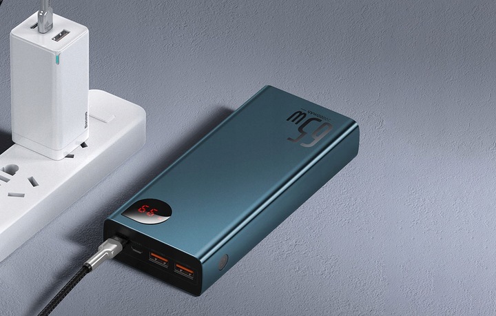 BASEUS POWERBANK 20000MAH 2X USB 1X USB-C PD QC 5A 65W LED CERTYFIKAT CE