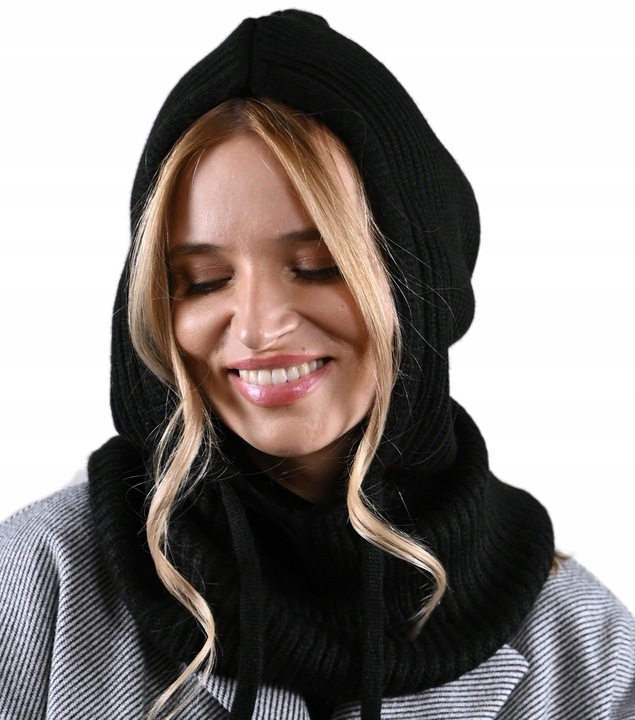 Czapka zimowa damska BALACLAVA kominarka kaptur na jesien Modna Czarna UNI