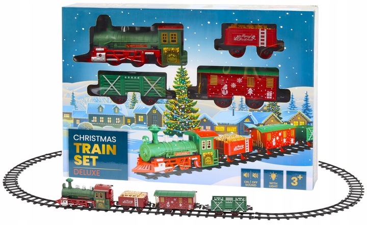 KOLEJKA ELEKTRYCZNA DELUXE ŚWIĄTECZNA Z OŚWIETLENIEM DŹWIĘKIEM POD CHOINKĘ