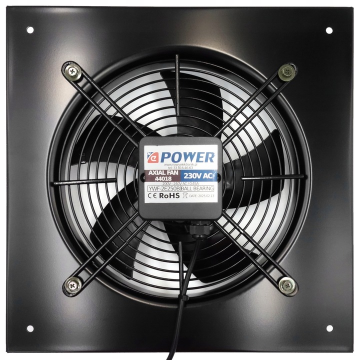 Wentylator przemysłowy osiowy ścienny WYCIĄGOWY 250mm 230V AC 2600rpm 65dB