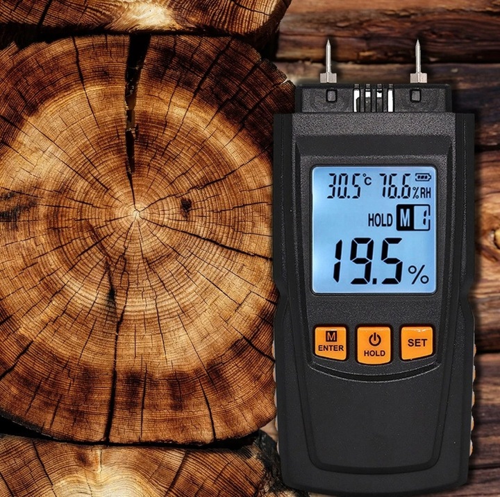 WILGOTNOŚCIOMIERZ MIERNIK WILGOTNOŚCI DO DREWNA 4 GRUPY POMIARU 9V+ BATERIE