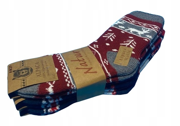 3x CIEPŁE GRUBE ZIMOWE SKARPETY WEŁNIANE ALPAKA na PREZENT świąteczne wzory