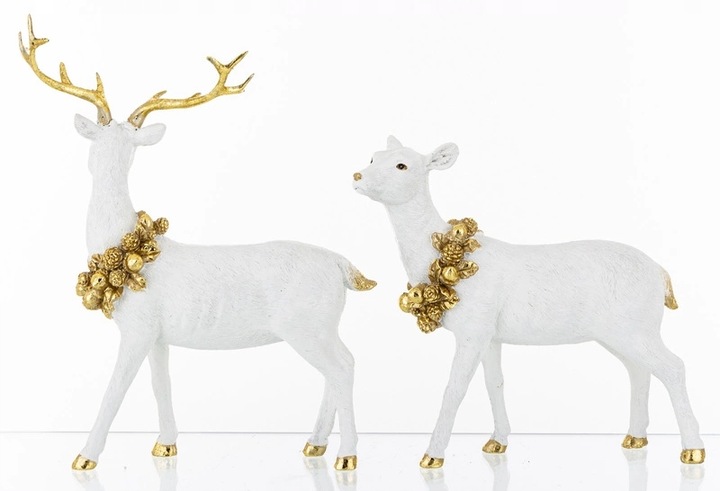 Figurka Jeleń Biała Świąteczna Dekoracyjna17x18x5cm i 22x17x8cm
