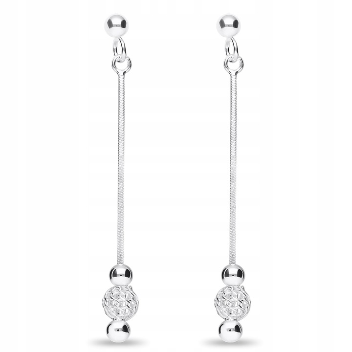 Srebrne kolczyki długie wiszące kulki ażurowe srebro 925 sztyfty wkrętki