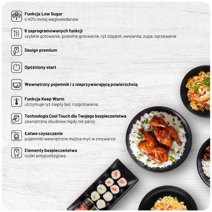Ryżowar Urządzenie Do Gotowania Ryżu Low Sugar Rice Cooker + Akcesoria
