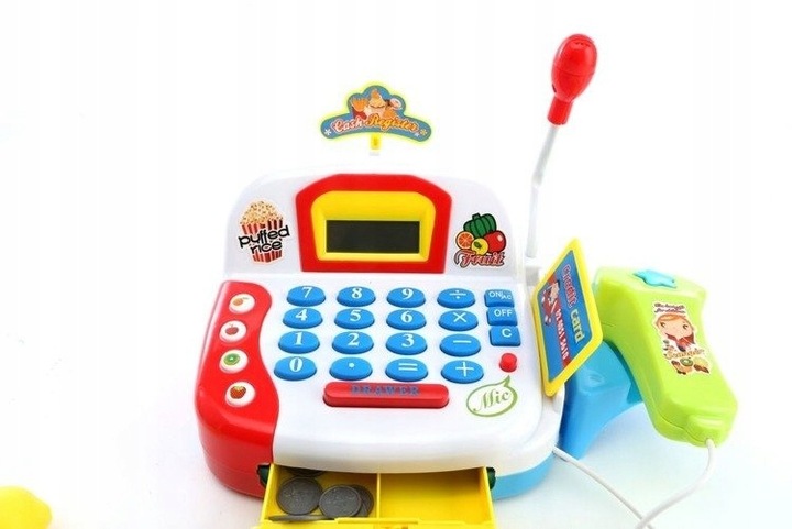 DUŻA Interaktywna Kasa Sklepowa Koszyk Produkty SKANER MIKROFON BILON KARTY