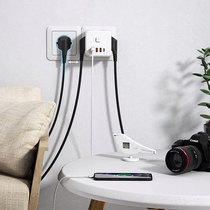 ROZGAŁĘŹNIK SIECIOWY KOSTKA 3 GNIAZDA USB USB C