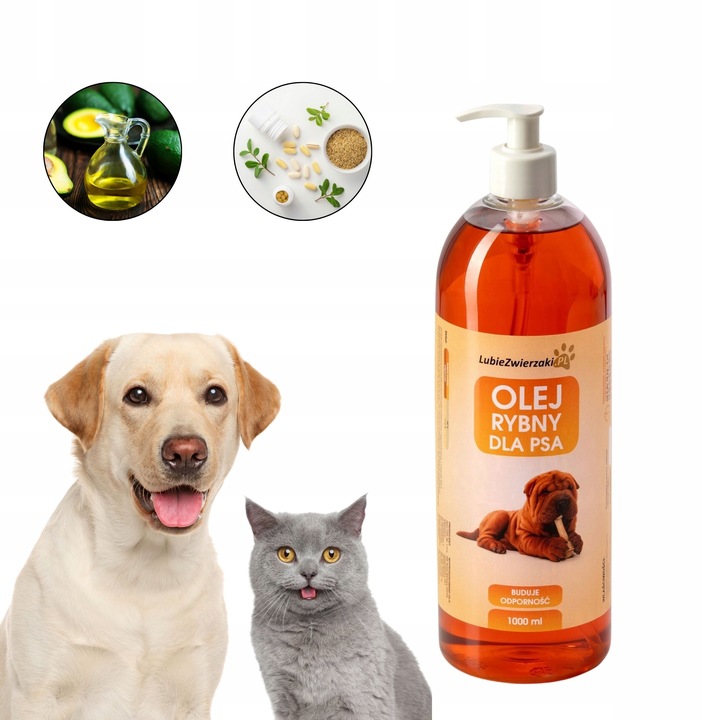 Olej rybny dla psa kota witaminy tłuszcze suplementy omega 3 1L
