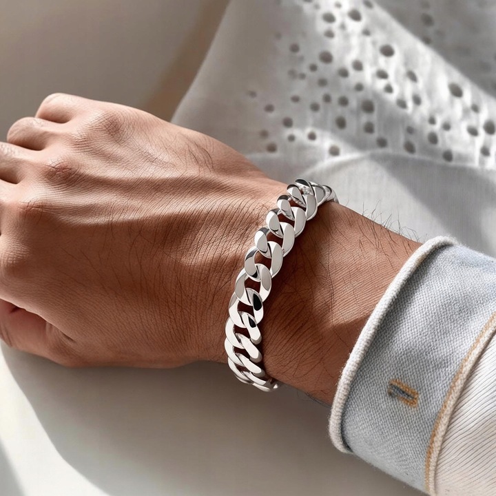 PEŁNA Bransoletka Srebrna Męska Pancerka SREBRO 925 Gruba 8mm DIAMENTOWANA